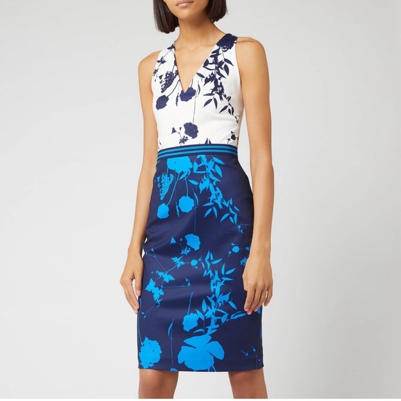 Ted Baker Navy and Cream Elegant Dress - Picture 1 of 15